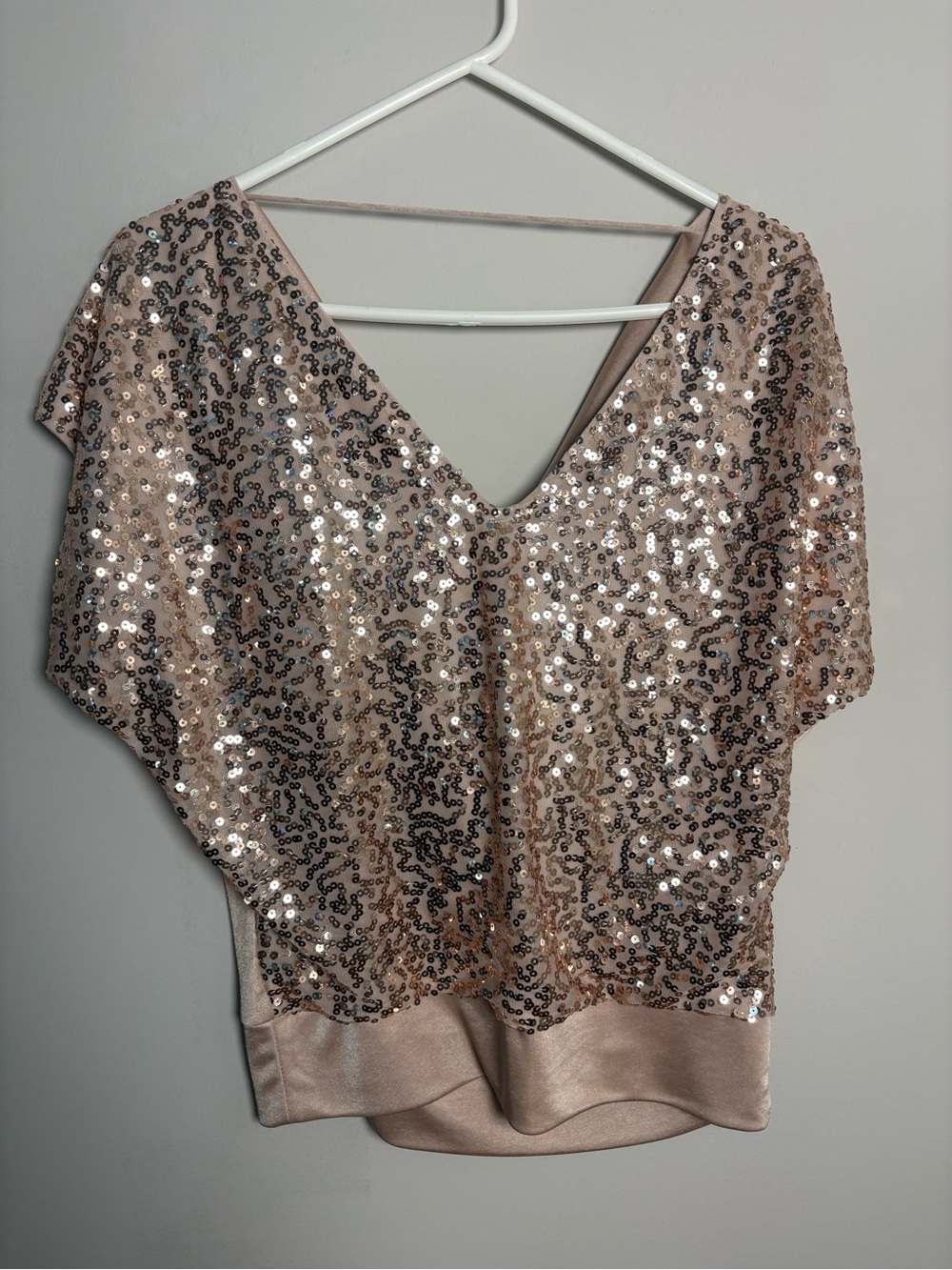 Express Rose Gold Sequin V-Neck Top